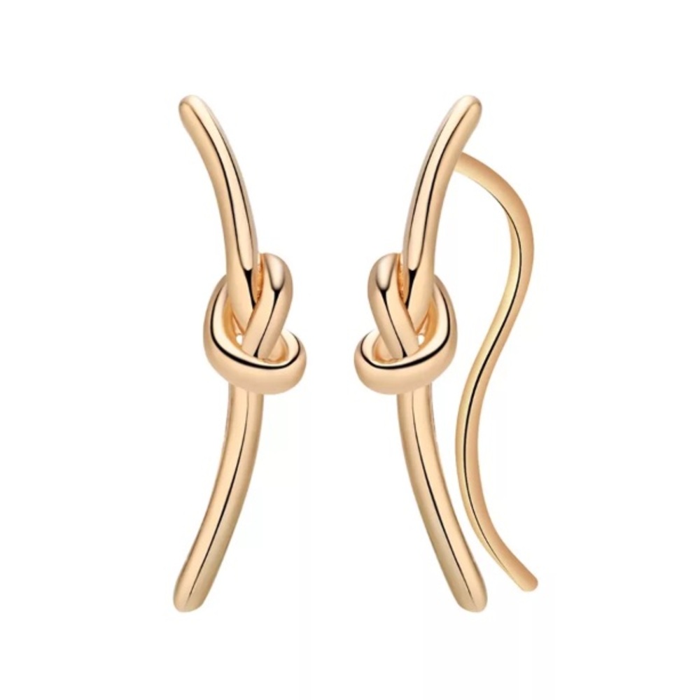 Gold Tone love Knot Ear Climber Sweep Earrings - Picture 2 of 4